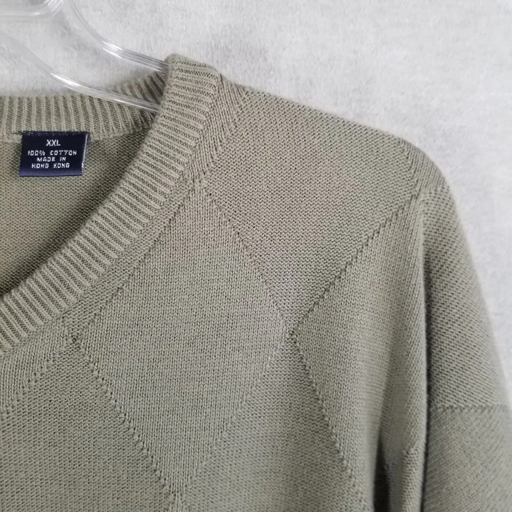 Vintage Northern Isles Men's 2XL Sweater Olive Green V-Neck‎ Argyle Textured